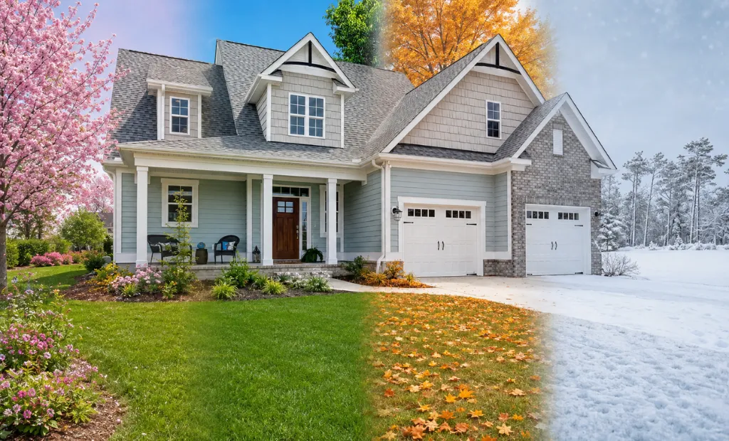 The New Coastal Haven: Choosing NC Over Florida 1 A suburban house split into four seasons